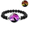 Luminous howling wolf moon black beaded stretch bracelet with glowing green effect - Sunset Wolf Shadow Style (JY007334-10)