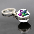 Artistic colorful sea turtle keychain with double-sided glass pendant and silver ring - Psychedelic Art Style (JY007415-4)