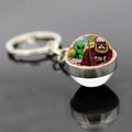 Detailed close-up of glass orb keychain with colorful Bigfoot and Alien illustration - Bigfoot and Alien Fishing (JY007426-9)