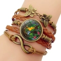 Bracciale multistrato in pelle vintage con farfalle e mandala artistico foresta - Marrone