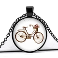 Vintage-Fahrrad-Halskette mit rotem Rosenkorb auf schwarzem Metallrahmen - Vintage Fahrrad Rote Rose Stil (JY007494-3)