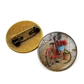 Broche rétro en bronze avec bicyclette rouge et panier de roses sous verre - Style Vélo Rouge avec Roses Rouges (JY007501-11)