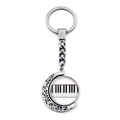 Detail of creative piano key keychain with crescent moon pendant in silver metal - Simple Piano Keys Style (JY007519-12)