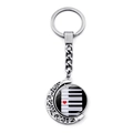 Rotating silver crescent moon keychain with heart piano keys glass gem pendant - Heart Key Pattern (JY007519-9)