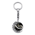 Rotating music keychain with piano keys and notes in silver crescent moon frame - Black Gold Piano Keys Note (JY007519-6)