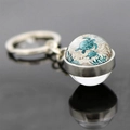 Vintage sea turtle glass ball keychain with nautical map design on mirror background - Blue Green Sea Turtle Style (JY007545-2)