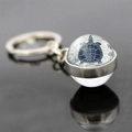 Vintage sea turtle glass ball keychain with nautical map design on reflective surface - Deep Blue Sea Turtle Style (JY007545-1)