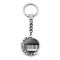 Silver musical keychain with crescent moon frame and rotating piano keys pendant - Piano Keys and Staff Pattern (JY007519-5)