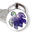 Détail du porte-clés tortue avec pendentif en verre motif tortue de mer aquarelle - Tortue de Mer Encre Violette et Verte (JY007416-11)