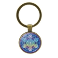 Porte-clés mandala Cube de Métatron avec cadre en bronze et pendentif en verre - Bronze (JY007433-Bronze)