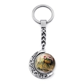 Detail of vintage silver crescent moon keychain with flower bicycle glass cabochon - Vintage Pink Flower Bike Style (JY007502-13)