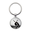 Portachiavi con silhouette di ballerina in argento e ciondolo in vetro su sfondo bianco - Stile Silhouette Posa di Piegamento all'Indietro (JY007572-8)