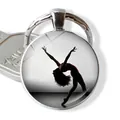 Ballerina silhouette glass dome keychain with elegant artistic gymnastics athlete pattern - Gymnast Silhouette (JY007576-8)