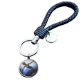 Portachiavi ballerina artistica con corda in pelle intrecciata a mano e anello di metallo - Elegante Ballerina in Abito Blu (JY007575-11)