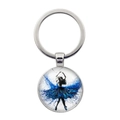 Artistic ballet dancer silhouette keychain with blue watercolor effect glass pendant - Blue Ink Splash Dancer Style (JY007572-1)