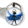 Sleutelhanger met ballerina silhouet, glazen koepel en blauwe aquarel kunstwerk - Blauwe Aquarel Spatjurk Danseres (JY007576-1)