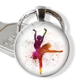 Artistieke sleutelhanger met ballerina silhouet en glazen cabochon in metalen frame - Aquarel Illustratie Danseres (JY007576-2)