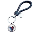 Balletdanseres sleutelhanger met gevlochten lederen koord en glazen kunsthangers - Rood en Blauw Abstract Kunstfiguur (JY007575-3)