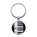 Piano keys keychain with a red heart on silver round pendant for music lovers - Heart Decor Piano Keys Style (JY007514-9)