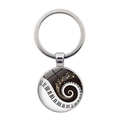 Detailed view of silver music keychain with black and white piano spiral and golden notes - Spiral Note Piano Keys Style (JY007514-8)