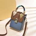 Chic quilted crossbody bag in blue and brown with silk scarf handle and golden twist lock - Blue And Coffee
