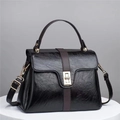 Retro-Shopper-Tasche aus glänzendem schwarzem Leder mit braunem Kontraststreifen-Detail - Schwarz