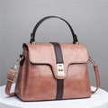 Vintage roze grote shopper tas met donkerbruine strepen en metalen draaisluiting - Roze
