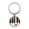 Heart piano key music time gem pendant keychain with round glass dome metal ring - Heart Piano Keys Style (JY007514-2)