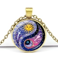 Collana retrò yin yang celeste con ciondolo sole e luna in finitura bronzo - Bronzo (JY007475-Bronzo)