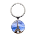 Eiffel Tower glass cabochon keychain featuring a round pendant with scenic Paris architecture - High Transparency Convex Scenery Style (JY007578-19)