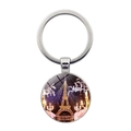 Detail of metal keychain with glowing Eiffel Tower night scene art under a glass dome - Gorgeous Lighting Night View Style (JY007578-16)