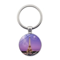 Silver Eiffel Tower souvenir keychain with purple night scene and fireworks art pendant - Purple Night Fireworks Printed Style (JY007578-9)