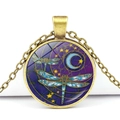 Vintage-Mandala-Halskette mit Libellen- und Mondsichel-Anhänger aus Bronze - Bronze (JY007430-Bronze)