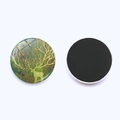 Close-up of 25mm round Christmas elk glass magnet with strong black magnetic backing - Forest Deer and Butterfly Style (JY007449-11)