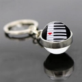 Piano key heart glass ball keychain with musical note pendant in polished silver finish - Simple Red Heart Keyboard Style (JY007522-9)
