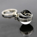 Musical piano keyboard heart keychain with treble clef and note in double-sided glass ball - Black Base Gold Clef Style (JY007522-6)