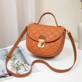 Chic brown-orange quilted shell bag with classic lattice stitching and gold metal buckle - Brown