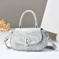Detailed macro view of grey marble pattern PU handbag with golden star pendant charm - 23x6x15cm / Silver
