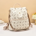 Zaino alla moda color bianco sporco con monogramma e motivi floreali capiente - L30xP14xA31cm / Bianco Sporco