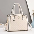 Borsa tote trapuntata a stella bianco panna con bordi neri e finiture in metallo oro - Bianco Sporco