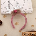 Pink plush reindeer antler headband with silver glitter and red pom-pom for Christmas - Rose Gold