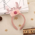 Pink reindeer antler headband with sequins and plush trim for Christmas party outfits - Pink