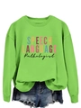 Detail of neon green crewneck sweatshirt with colorful SPEECH LANGUAGE PATHOLOGIST print - S / Fluorescent Green (Black Print)