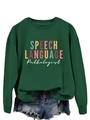Detail of dark green crewneck sweatshirt with Speech Language Pathologist print - S / Dark Green (White Print)