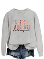 Flat lay of gray speech language pathologist sweatshirt with denim shorts on white background - S / Grey (Black Print)