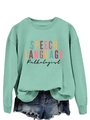 Detail of mint green sweatshirt with Speech Language Pathologist colorful typography print - S / Light Green (Black Print)