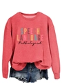 Detail of coral red sweatshirt with Speech Language Pathologist print and cotton texture - S / Red (Black Print)