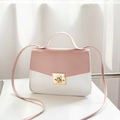 Borsa a tracolla bicolore rosa e bianca in pelle PU con chiusura dorata - Rosa