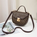 Retro brown shell bag with golden floral patterns and wavy edge adjustable shoulder strap - Printed Coffee