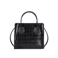 Classic black crocodile pattern handbag for women with dual top handles and crossbody strap - Black